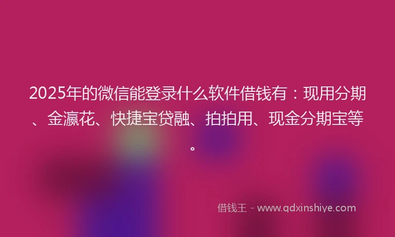 2025年的微信能登录什么软件借钱有：现用分期、金瀛花、快捷宝贷融、拍拍用、现金分期宝等。