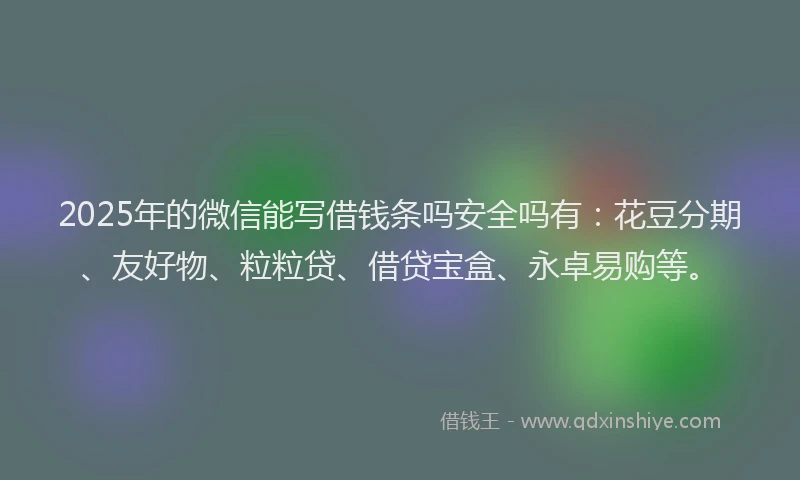 2025年的微信能写借钱条吗安全吗有：花豆分期、友好物、粒粒贷、借贷宝盒、永卓易购等。