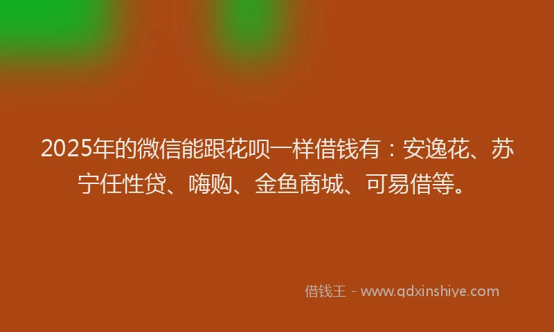 2025年的微信能跟花呗一样借钱有：安逸花、苏宁任性贷、嗨购、金鱼商城、可易借等。