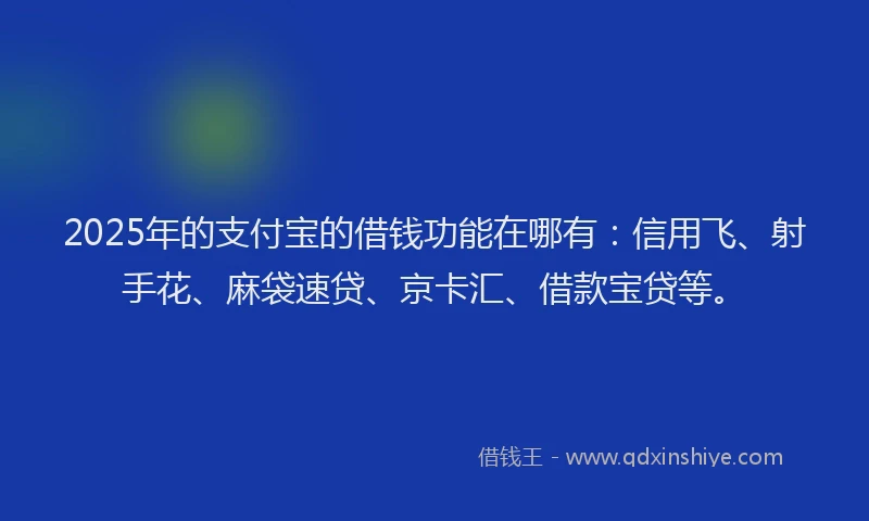 2025年的支付宝的借钱功能在哪有：信用飞、射手花、麻袋速贷、京卡汇、借款宝贷等。