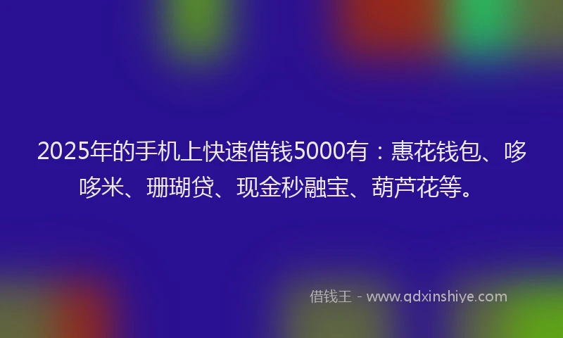 2025年的手机上快速借钱5000有：惠花钱包、哆哆米、珊瑚贷、现金秒融宝、葫芦花等。