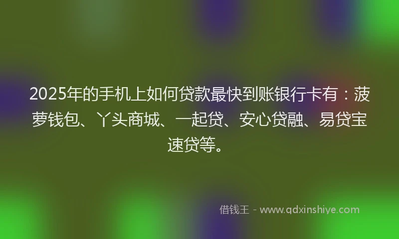 2025年的手机上如何贷款最快到账银行卡有：菠萝钱包、丫头商城、一起贷、安心贷融、易贷宝速贷等。