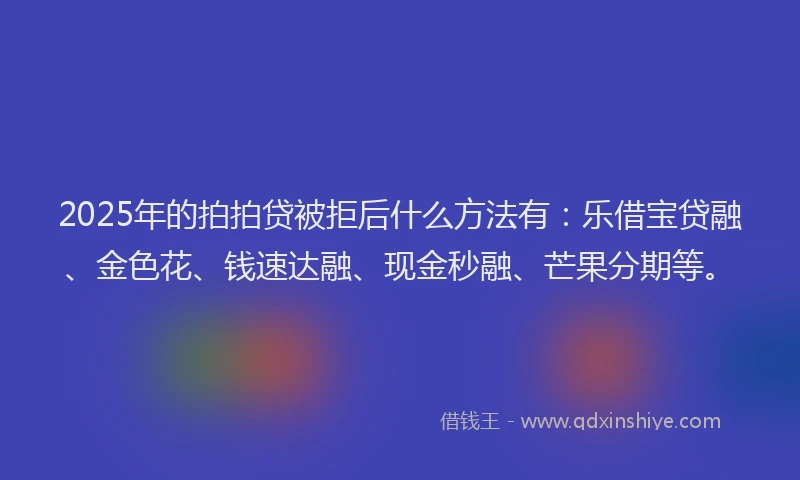 2025年的拍拍贷被拒后什么方法有：乐借宝贷融、金色花、钱速达融、现金秒融、芒果分期等。