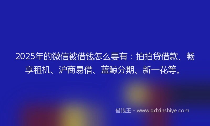 2025年的微信被借钱怎么要有：拍拍贷借款、畅享租机、沪商易借、蓝鲸分期、新一花等。