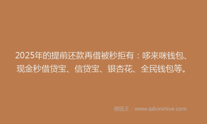 2025年的提前还款再借被秒拒有：哆来咪钱包、现金秒借贷宝、信贷宝、银杏花、全民钱包等。