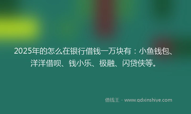 2025年的怎么在银行借钱一万块有：小鱼钱包、洋洋借呗、钱小乐、极融、闪贷侠等。
