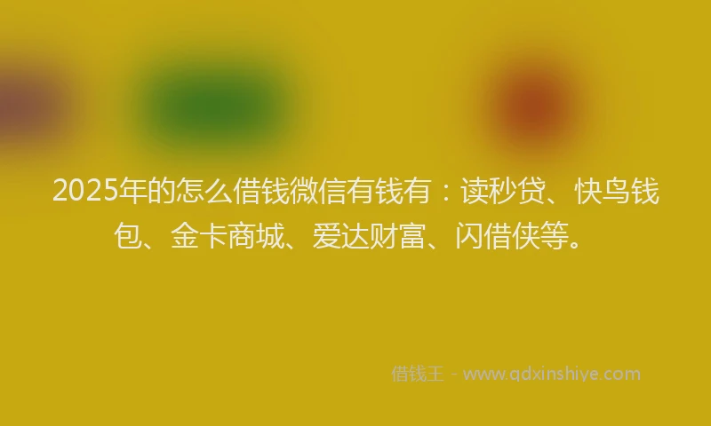 2025年的怎么借钱微信有钱有：读秒贷、快鸟钱包、金卡商城、爱达财富、闪借侠等。
