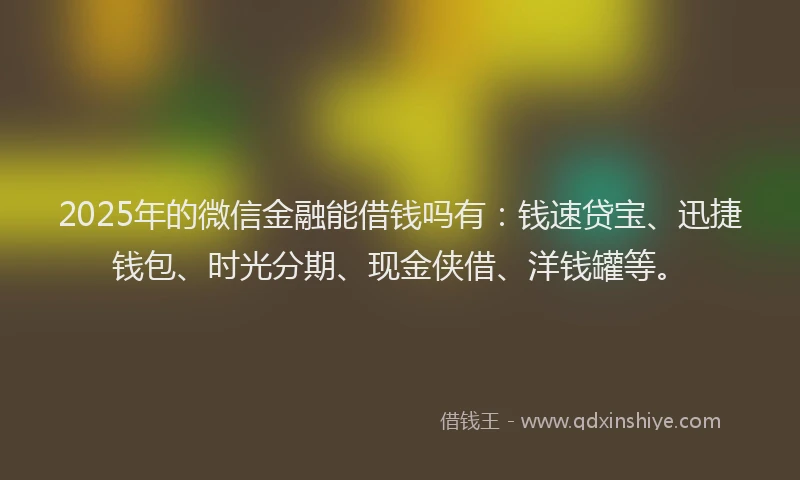 2025年的微信金融能借钱吗有：钱速贷宝、迅捷钱包、时光分期、现金侠借、洋钱罐等。