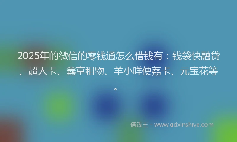 2025年的微信的零钱通怎么借钱有：钱袋快融贷、超人卡、鑫享租物、羊小咩便荔卡、元宝花等。
