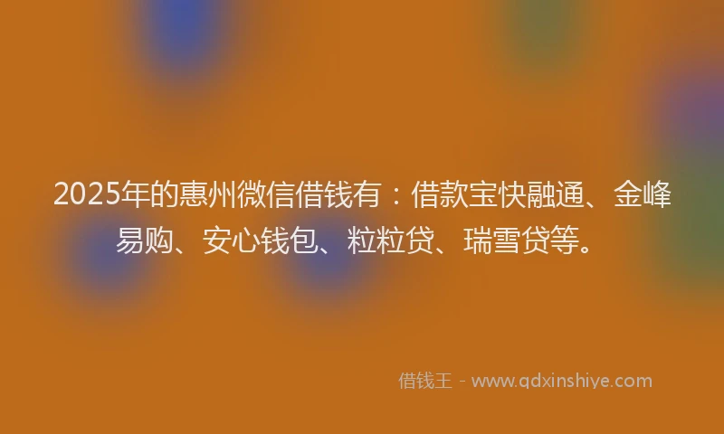 2025年的惠州微信借钱有：借款宝快融通、金峰易购、安心钱包、粒粒贷、瑞雪贷等。
