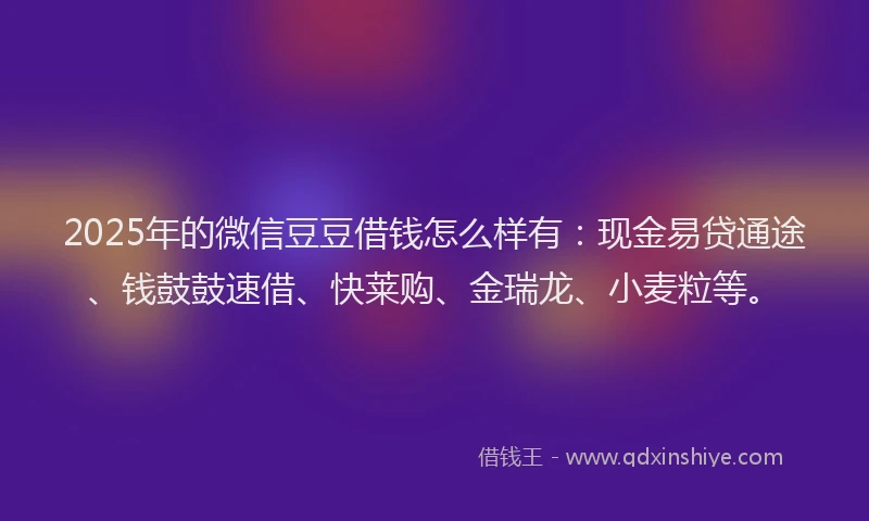 2025年的微信豆豆借钱怎么样有：现金易贷通途、钱鼓鼓速借、快莱购、金瑞龙、小麦粒等。