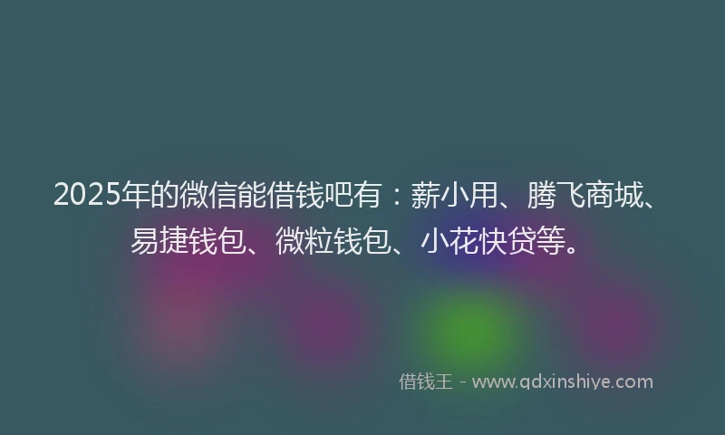 2025年的微信能借钱吧有：薪小用、腾飞商城、易捷钱包、微粒钱包、小花快贷等。
