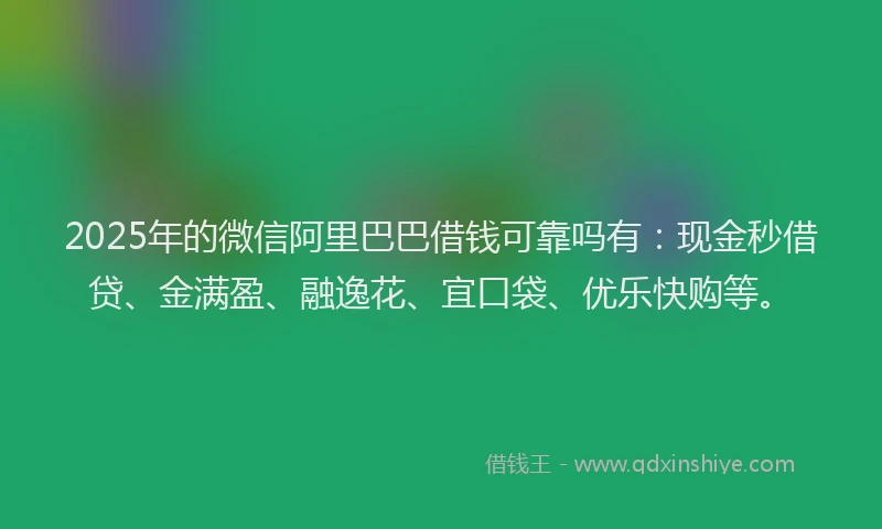2025年的微信阿里巴巴借钱可靠吗有：现金秒借贷、金满盈、融逸花、宜口袋、优乐快购等。