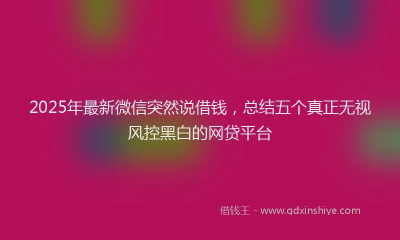 2025年最新微信突然说借钱，总结五个真正无视风控黑白的网贷平台