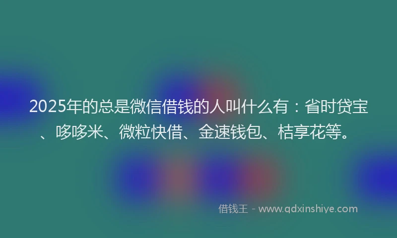 2025年的总是微信借钱的人叫什么有：省时贷宝、哆哆米、微粒快借、金速钱包、桔享花等。
