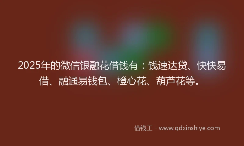 2025年的微信银融花借钱有：钱速达贷、快快易借、融通易钱包、橙心花、葫芦花等。