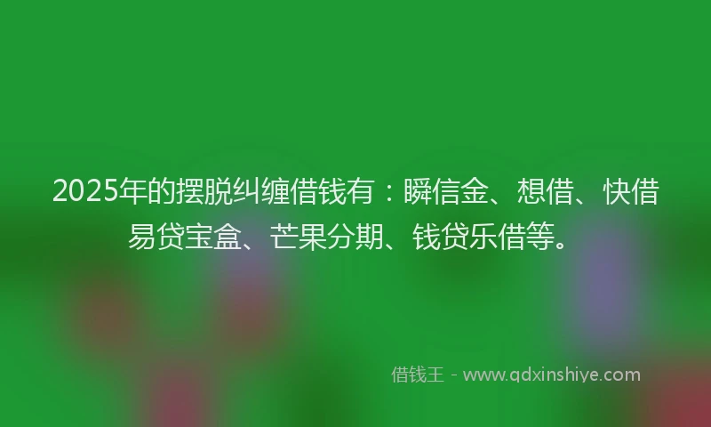 2025年的摆脱纠缠借钱有：瞬信金、想借、快借易贷宝盒、芒果分期、钱贷乐借等。