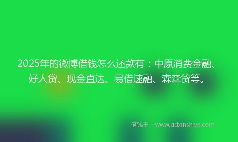 2025年的微博借钱怎么还款有：中原消费金融、好人贷、现金直达、易借速融、森森贷等。