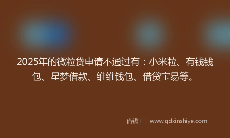 2025年的微粒贷申请不通过有：小米粒、有钱钱包、星梦借款、维维钱包、借贷宝易等。