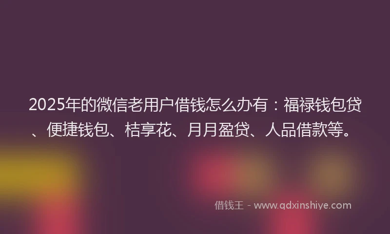 2025年的微信老用户借钱怎么办有：福禄钱包贷、便捷钱包、桔享花、月月盈贷、人品借款等。