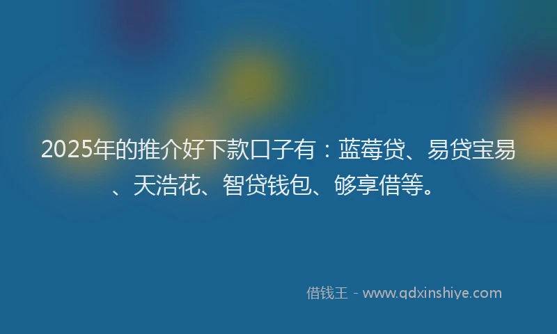2025年的推介好下款口子有：蓝莓贷、易贷宝易、天浩花、智贷钱包、够享借等。