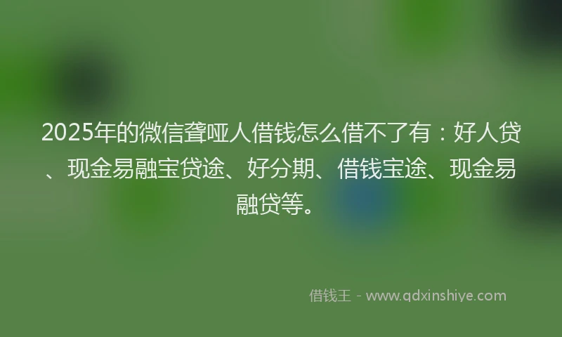 2025年的微信聋哑人借钱怎么借不了有：好人贷、现金易融宝贷途、好分期、借钱宝途、现金易融贷等。