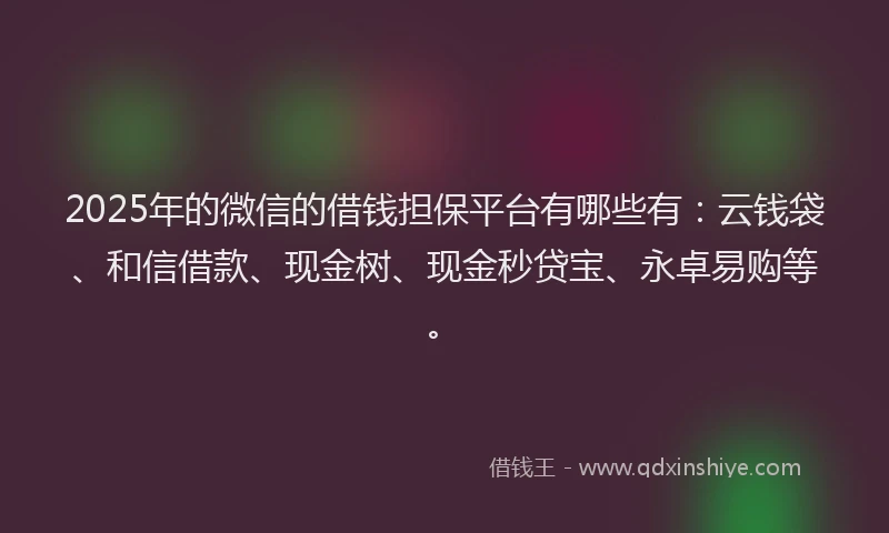 2025年的微信的借钱担保平台有哪些有：云钱袋、和信借款、现金树、现金秒贷宝、永卓易购等。