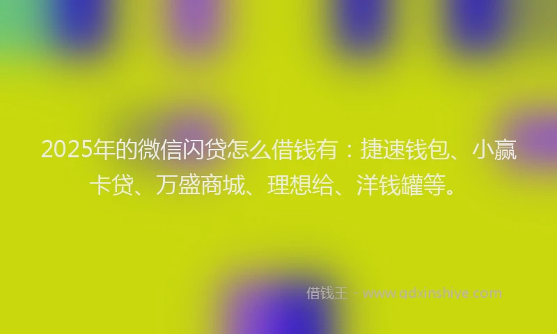2025年的微信闪贷怎么借钱有：捷速钱包、小赢卡贷、万盛商城、理想给、洋钱罐等。