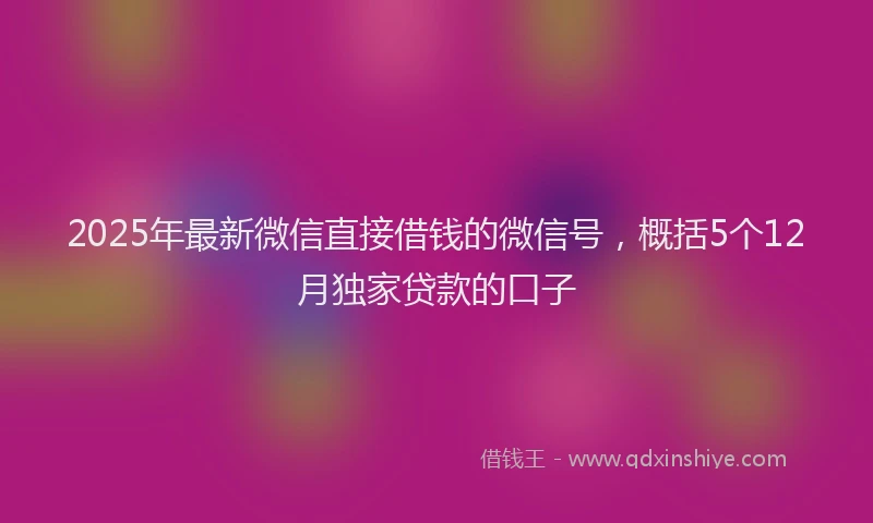 2025年最新微信直接借钱的微信号，概括5个12月独家贷款的口子