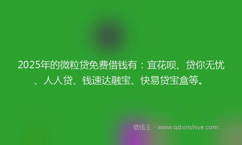 2025年的微粒贷免费借钱有：宜花呗、贷你无忧、人人贷、钱速达融宝、快易贷宝盒等。