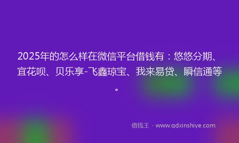 2025年的怎么样在微信平台借钱有：悠悠分期、宜花呗、贝乐享-飞鑫琼宝、我来易贷、瞬信通等。