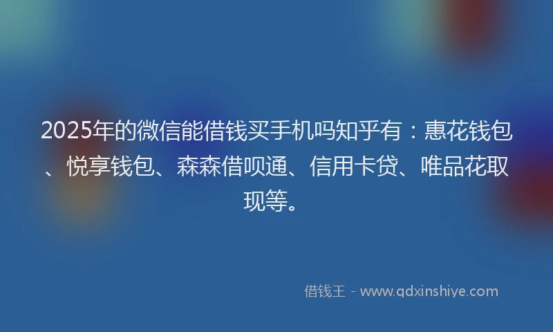 2025年的微信能借钱买手机吗知乎有：惠花钱包、悦享钱包、森森借呗通、信用卡贷、唯品花取现等。