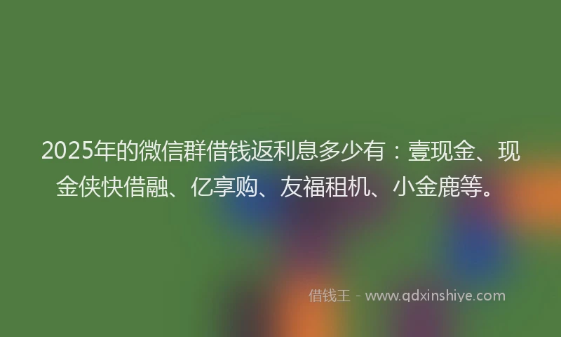 2025年的微信群借钱返利息多少有：壹现金、现金侠快借融、亿享购、友福租机、小金鹿等。