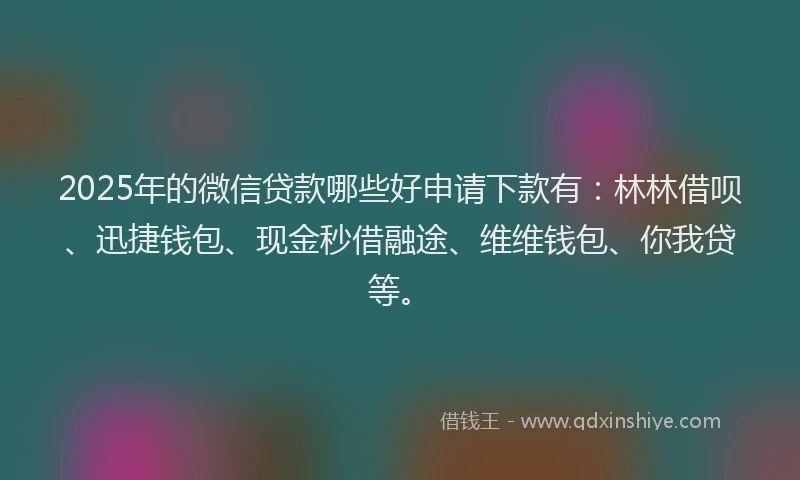 2025年的微信贷款哪些好申请下款有:林林借呗、迅捷钱包、现金秒借融途、维维钱包、你我贷等。