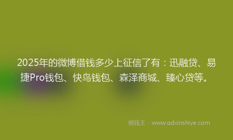 2025年的微博借钱多少上征信了有：迅融贷、易捷Pro钱包、快鸟钱包、森泽商城、臻心贷等。