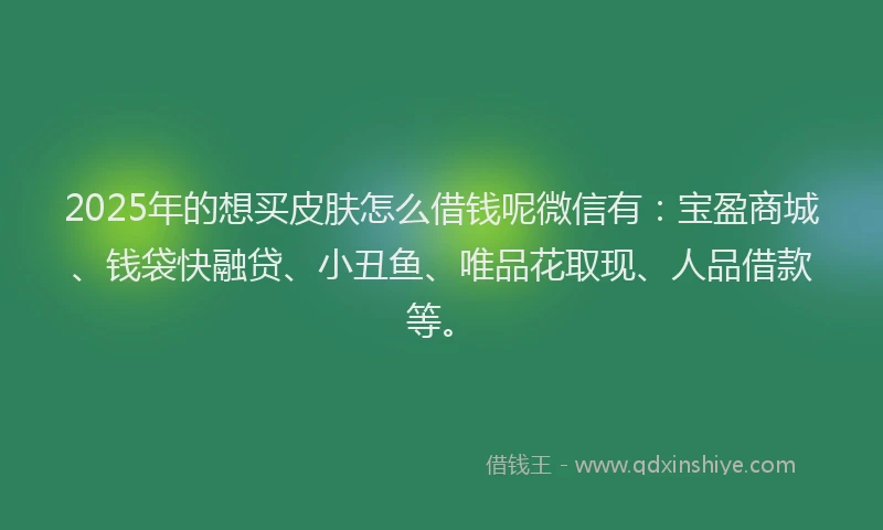 2025年的想买皮肤怎么借钱呢微信有：宝盈商城、钱袋快融贷、小丑鱼、唯品花取现、人品借款等。