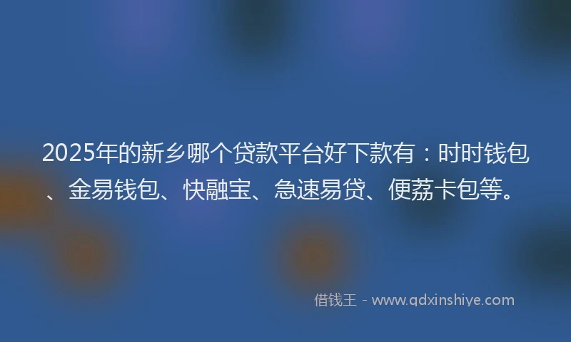 2025年的新乡哪个贷款平台好下款有：时时钱包、金易钱包、快融宝、急速易贷、便荔卡包等。