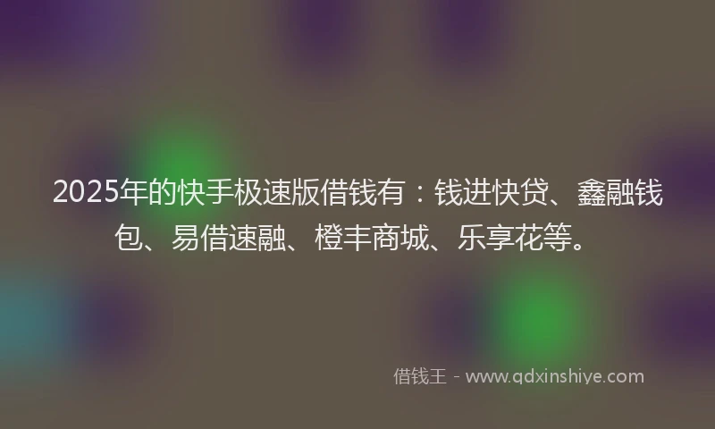 2025年的快手极速版借钱有：钱进快贷、鑫融钱包、易借速融、橙丰商城、乐享花等。