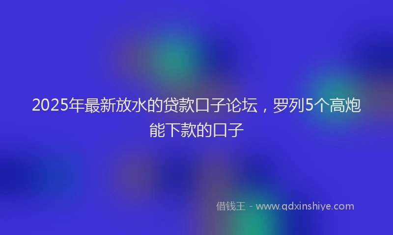 2025年最新放水的贷款口子论坛，罗列5个高炮能下款的口子