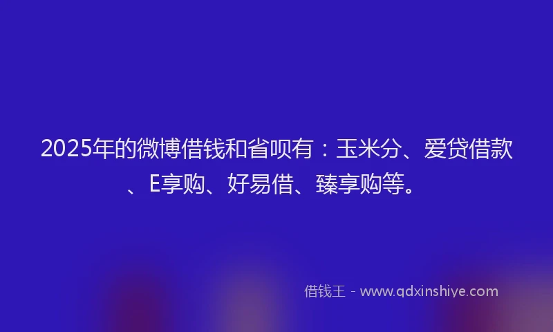 2025年的微博借钱和省呗有：玉米分、爱贷借款、E享购、好易借、臻享购等。