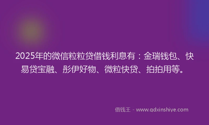 2025年的微信粒粒贷借钱利息有：金瑞钱包、快易贷宝融、彤伊好物、微粒快贷、拍拍用等。