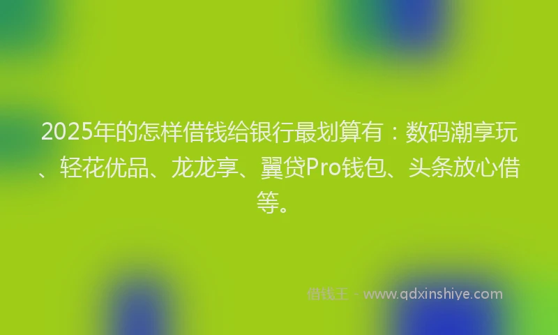 2025年的怎样借钱给银行最划算有：数码潮享玩、轻花优品、龙龙享、翼贷Pro钱包、头条放心借等。