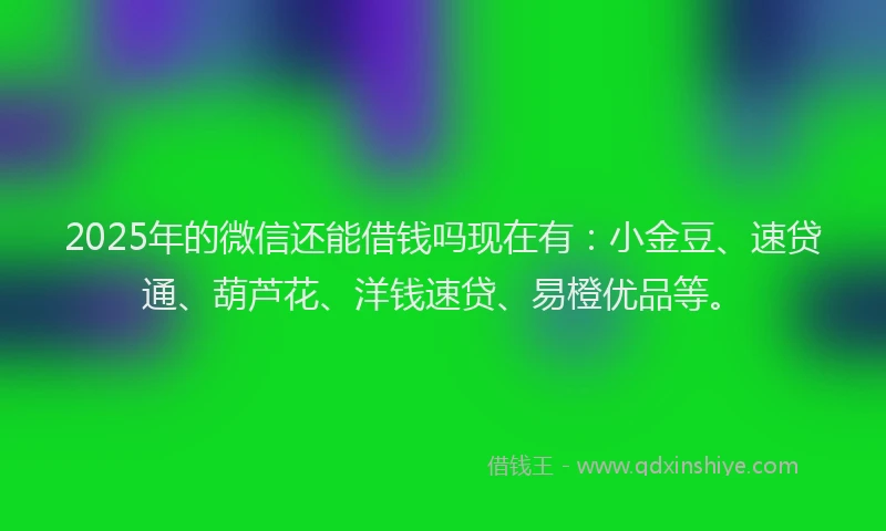 2025年的微信还能借钱吗现在有：小金豆、速贷通、葫芦花、洋钱速贷、易橙优品等。