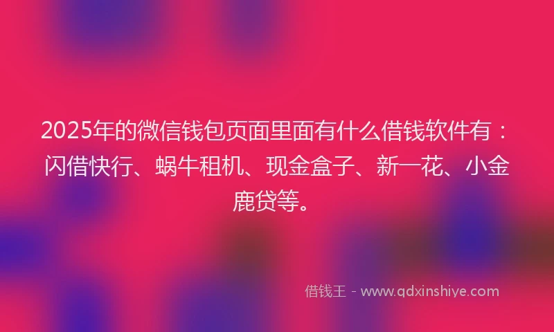 2025年的微信钱包页面里面有什么借钱软件有：闪借快行、蜗牛租机、现金盒子、新一花、小金鹿贷等。