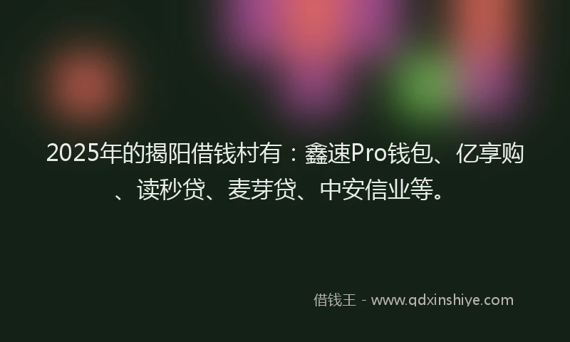 2025年的揭阳借钱村有：鑫速Pro钱包、亿享购、读秒贷、麦芽贷、中安信业等。