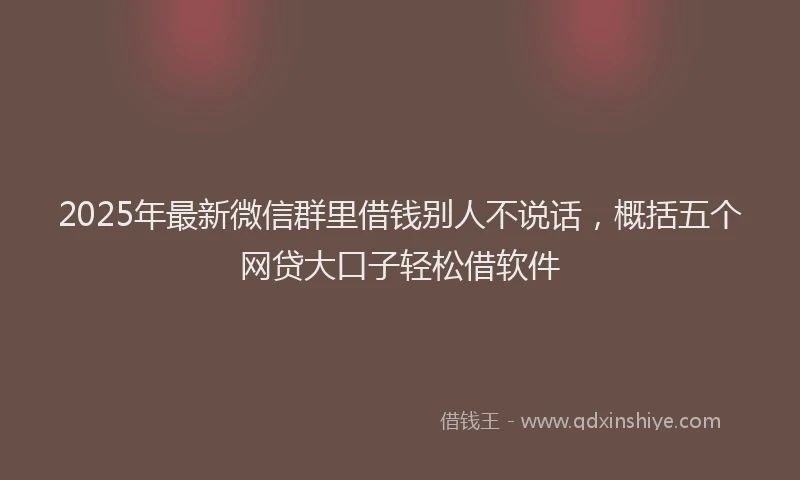 2025年最新微信群里借钱别人不说话，概括五个网贷大口子轻松借软件