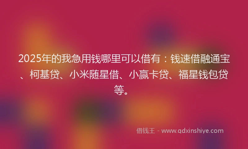2025年的我急用钱哪里可以借有：钱速借融通宝、柯基贷、小米随星借、小赢卡贷、福星钱包贷等。