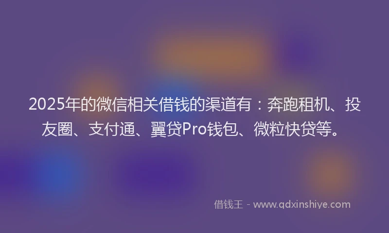 2025年的微信相关借钱的渠道有：奔跑租机、投友圈、支付通、翼贷Pro钱包、微粒快贷等。