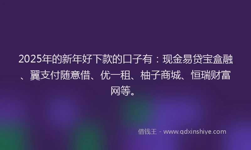 2025年的新年好下款的口子有：现金易贷宝盒融、翼支付随意借、优一租、柚子商城、恒瑞财富网等。
