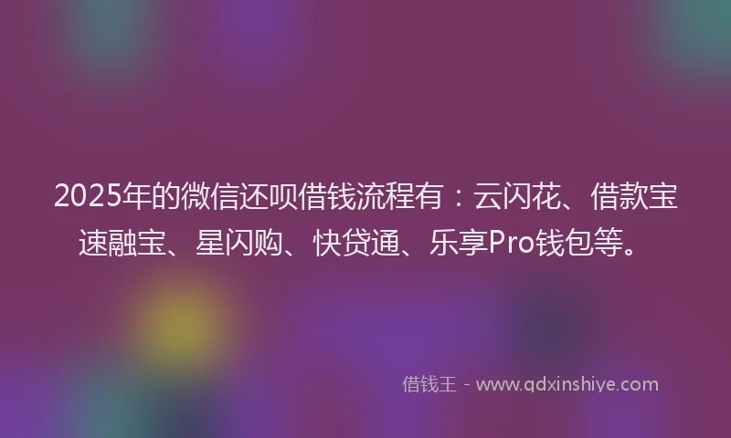 2025年的微信还呗借钱流程有：云闪花、借款宝速融宝、星闪购、快贷通、乐享Pro钱包等。